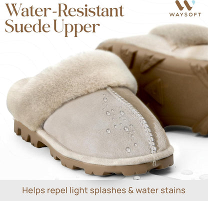 Genuine Australian Sheepskin Women Slippers, Water-Resistant Warm and Fluffy Outdoor House Slippers for Women